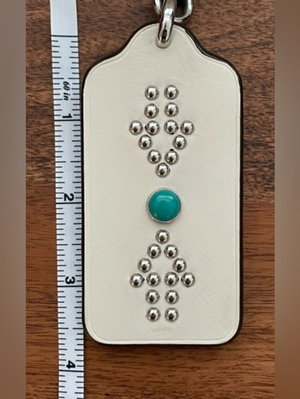 Coach 6" Western Collection Leather Hang Tag Keychain with Turquoise Accent - Picture 4 of 4